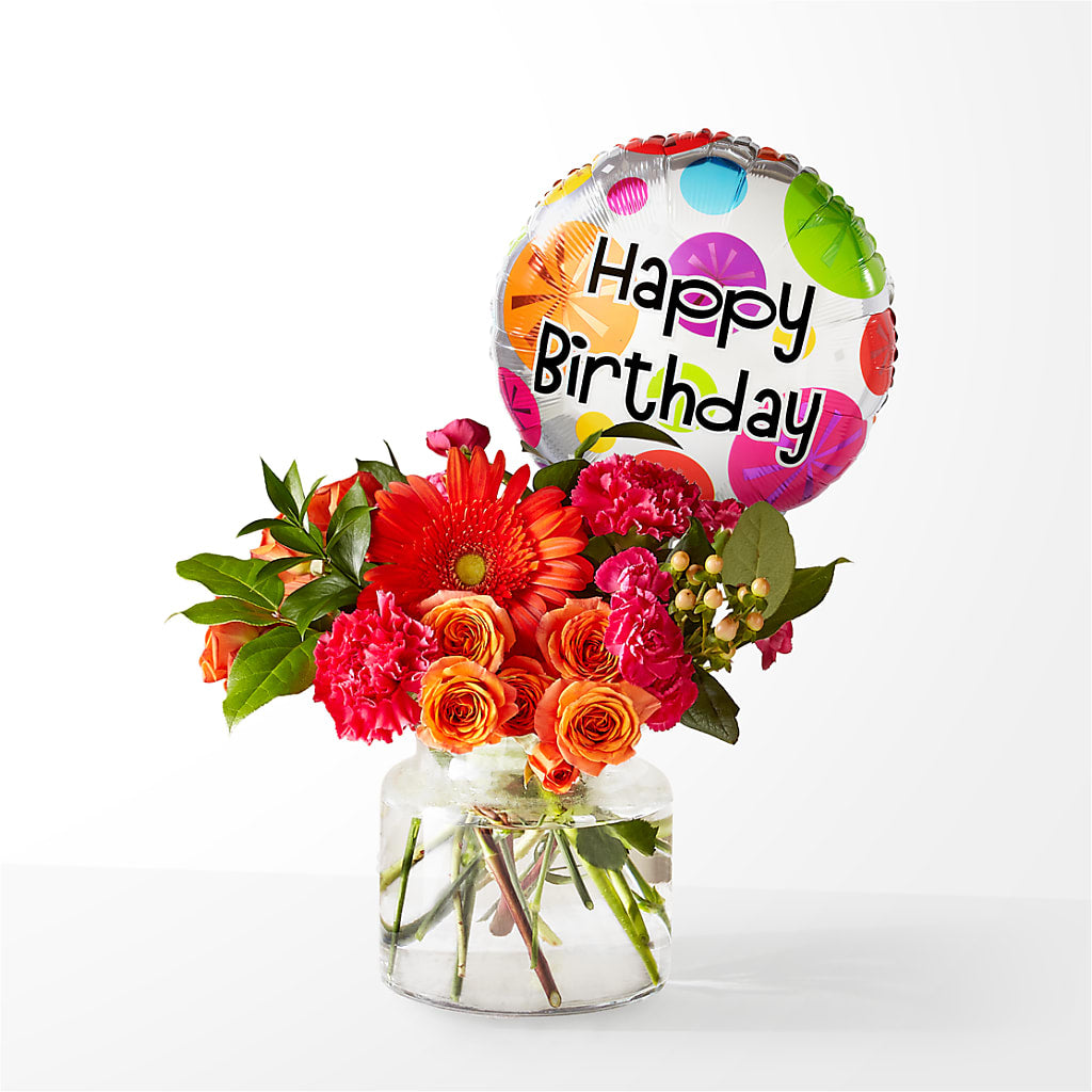 Fiesta Bouquet with Birthday Balloon – MERCY'S FLOWERS, Miami FL