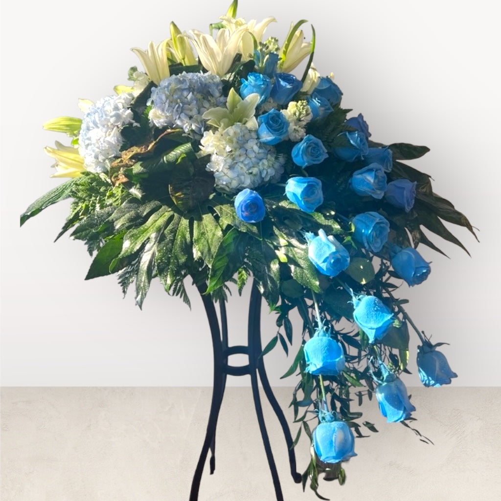 Blue Casket Spray – MERCY'S FLOWERS, Miami FL