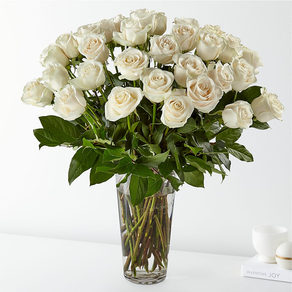 Long Stem White Rose Bouquet – MERCY'S FLOWERS, Miami FL