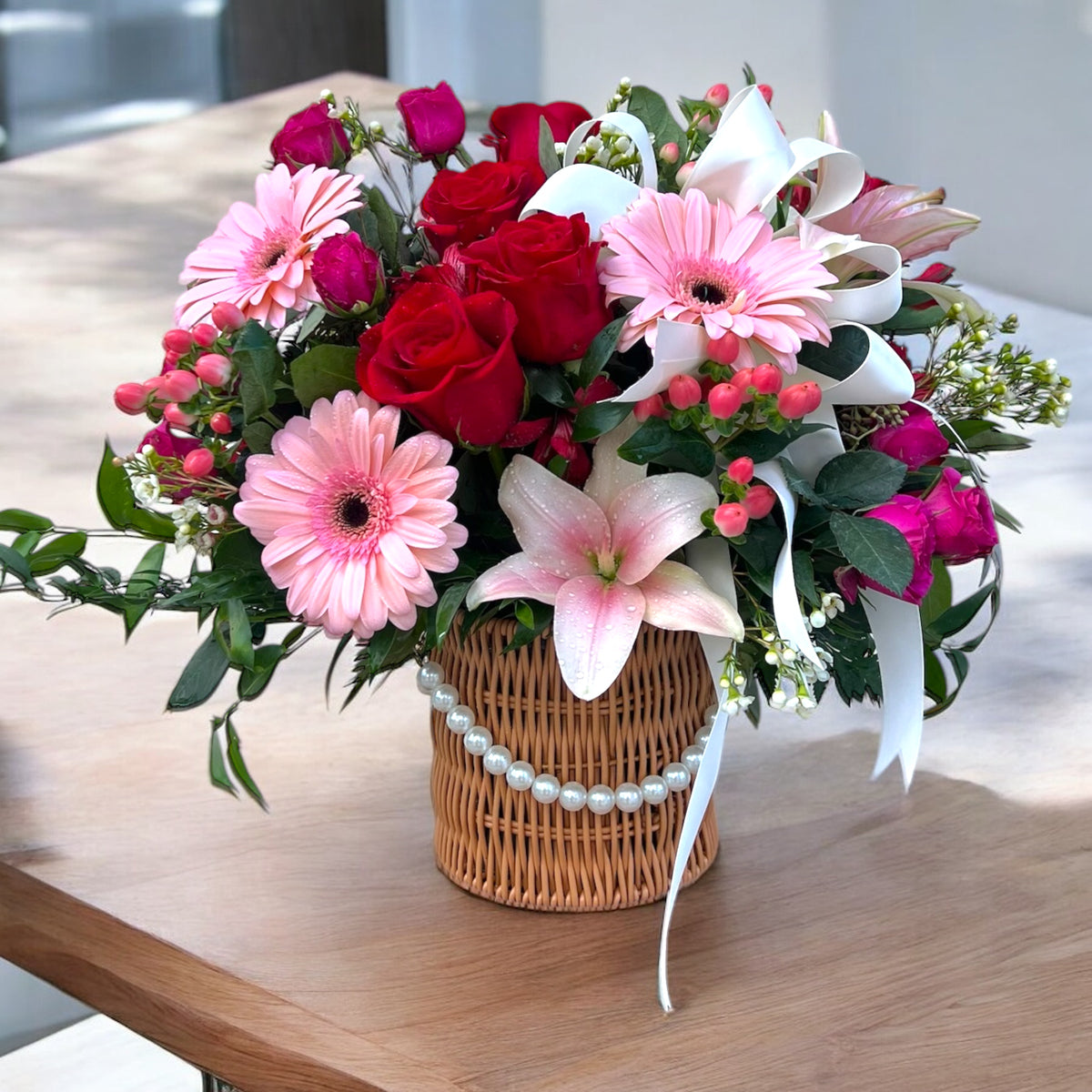 Pearl Flower Basket – MERCY'S FLOWERS, Miami FL