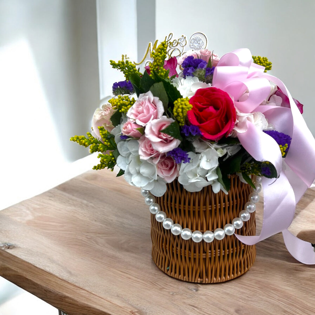 Pearl Flower Basket – MERCY'S FLOWERS, Miami FL