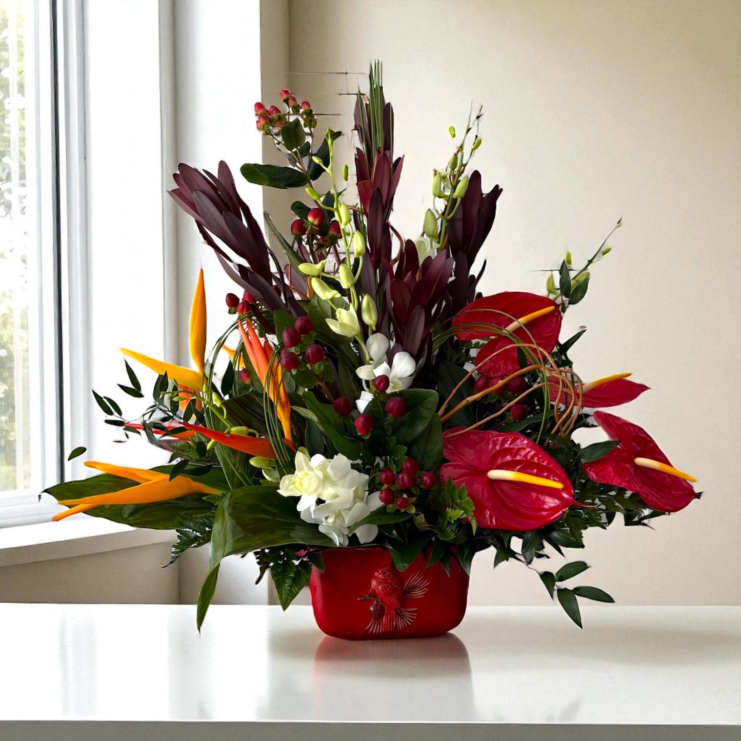 Scarlet Elegance Arrangement – MERCY'S FLOWERS, Miami FL