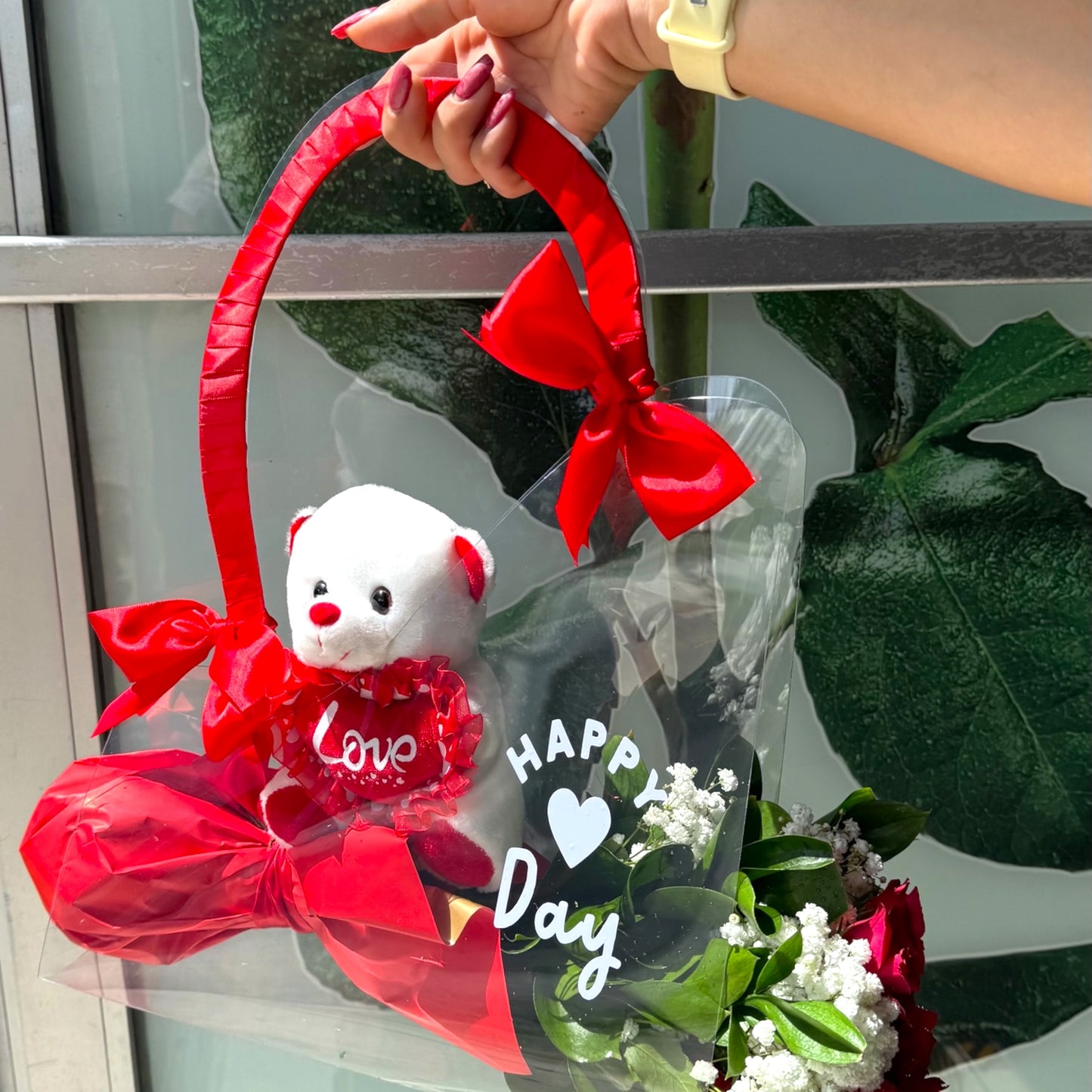Romantic Gift Bag with Teddy Bear and Roses – MERCY'S FLOWERS, Miami FL