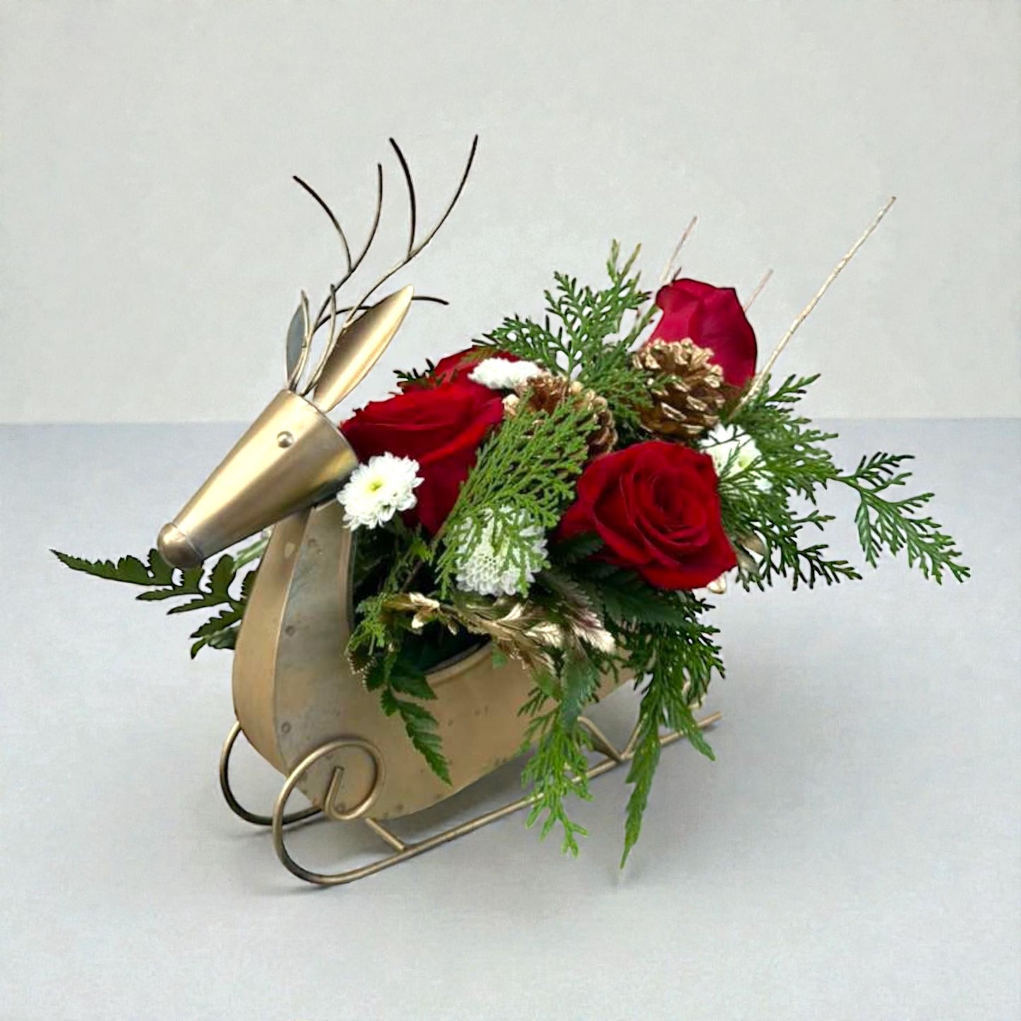 Golden Reindeer Arrangement – MERCY'S FLOWERS, Miami FL