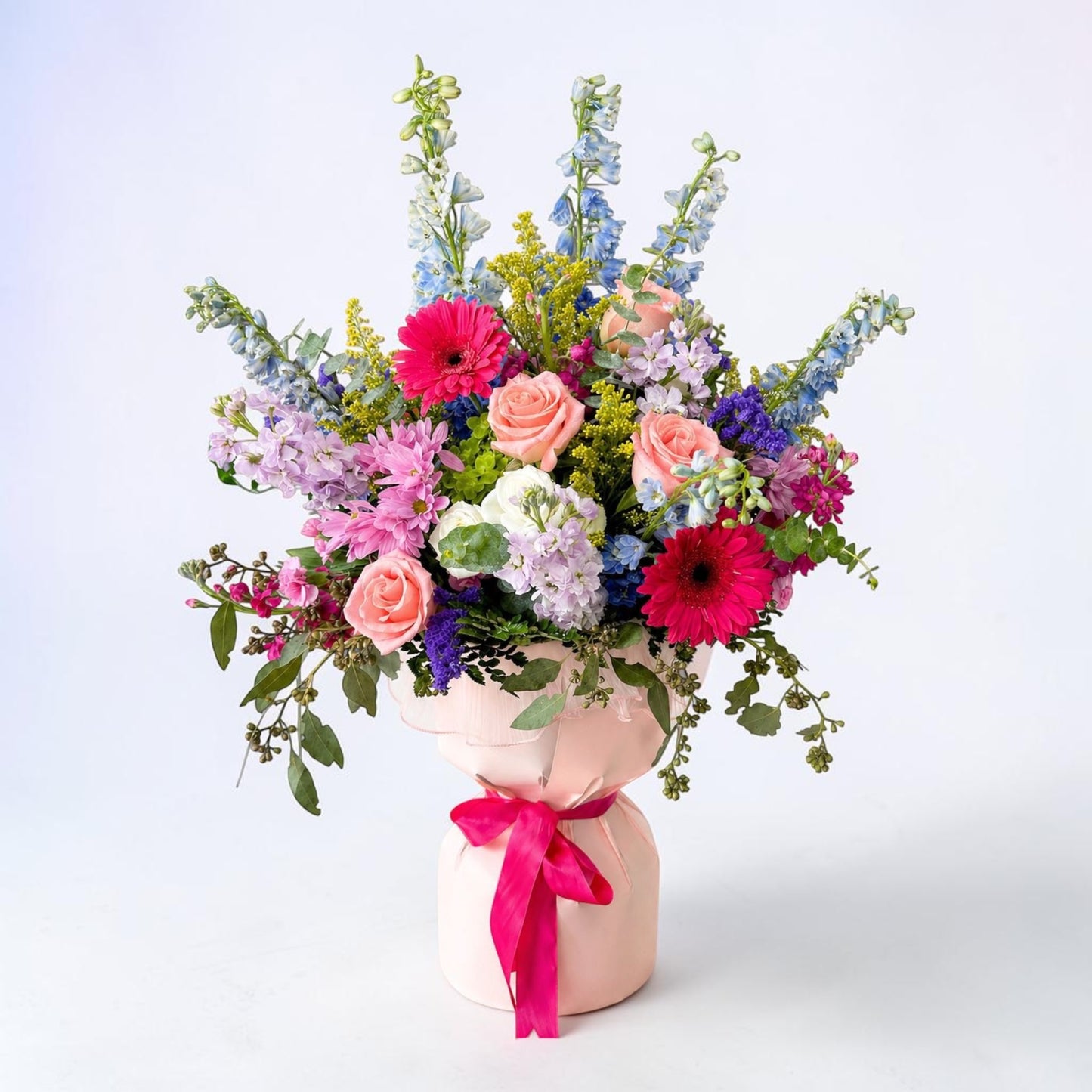 Pink Elegance Pitcher Wrap Arrangement – MERCY'S FLOWERS, Miami FL