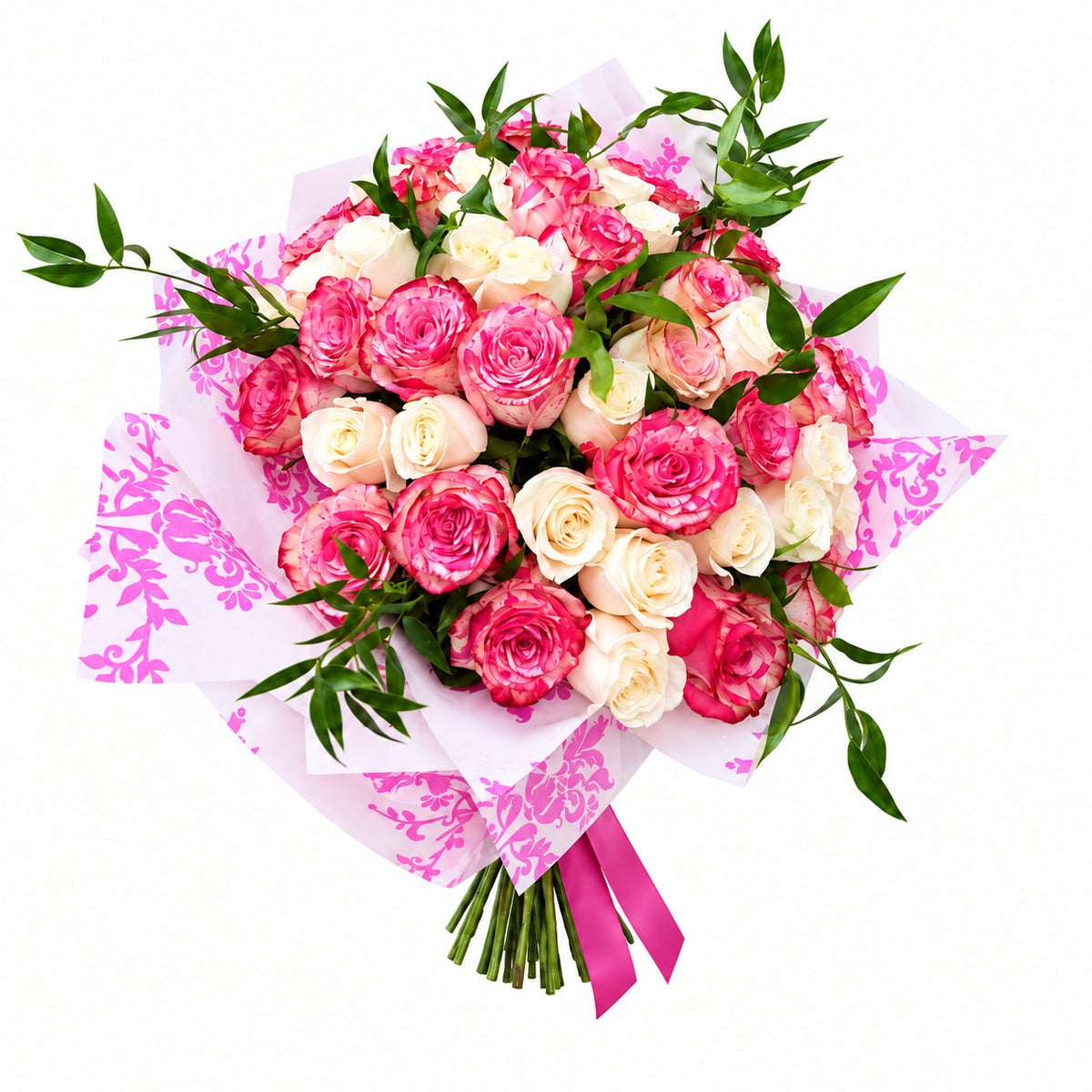 Pink & Ivory Rose Bouquet – MERCY'S FLOWERS, Miami FL