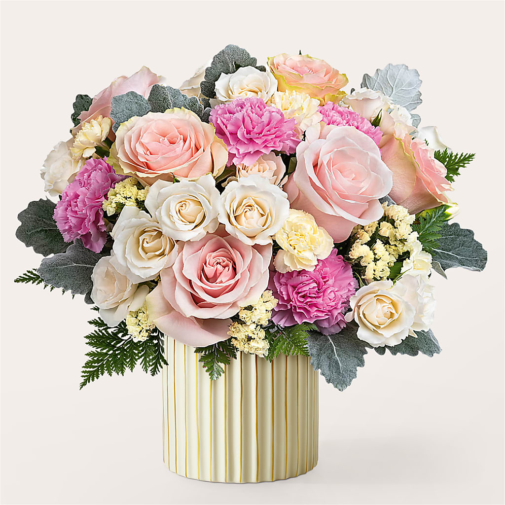 Blissful Moments Bouquet with Ivory Vase – MERCY'S FLOWERS, Miami FL