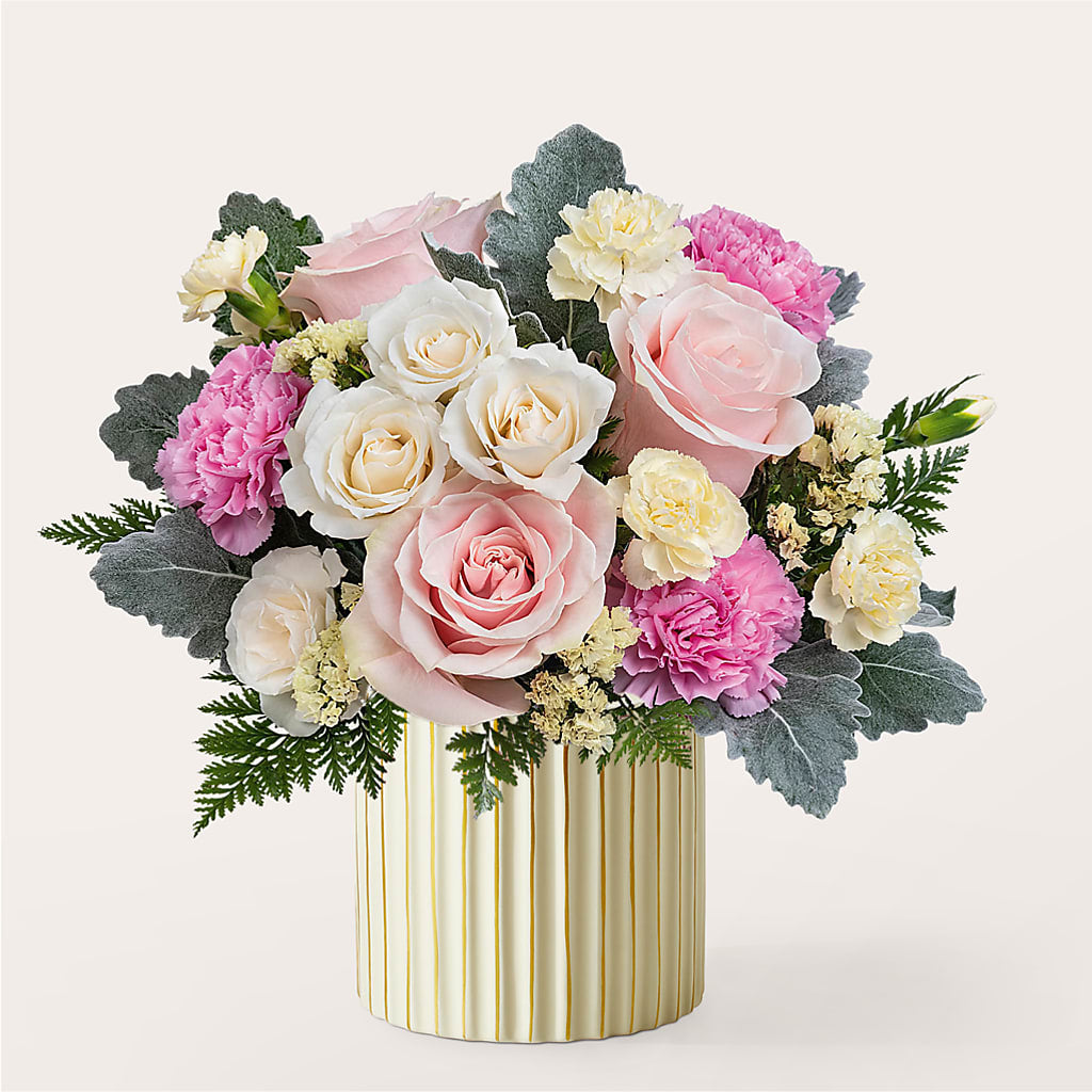 Blissful Moments Bouquet with Ivory Vase – MERCY'S FLOWERS, Miami FL