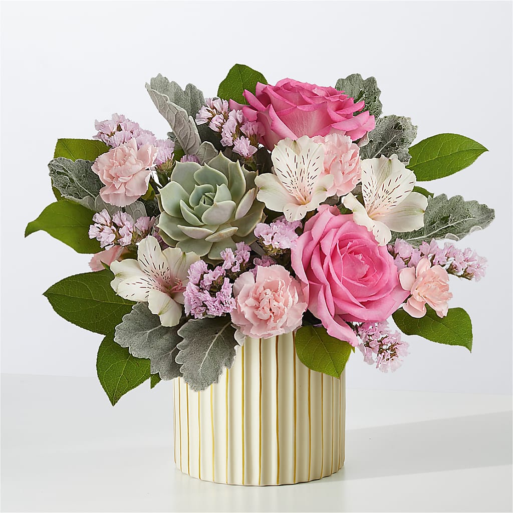 Dusty Rose Bouquet with Ivory Vase – MERCY'S FLOWERS, Miami FL