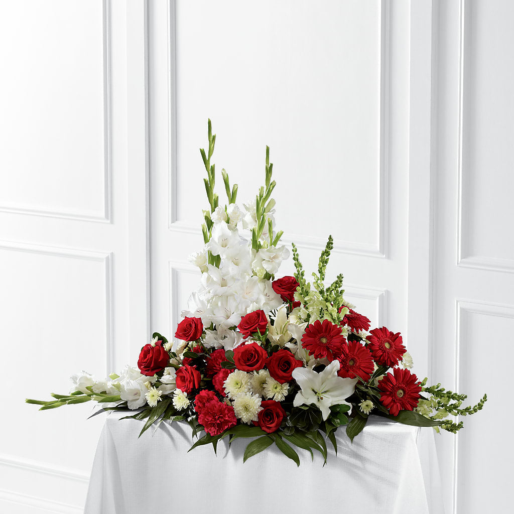 Crimson & White Arrangement – MERCY'S FLOWERS, Miami FL