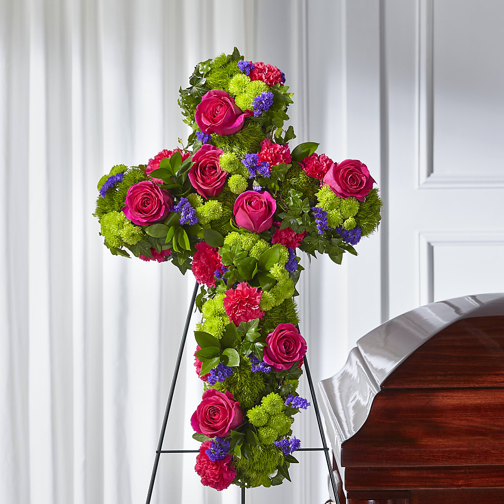 Tribute Rose Floral Cross – MERCY'S FLOWERS, Miami FL