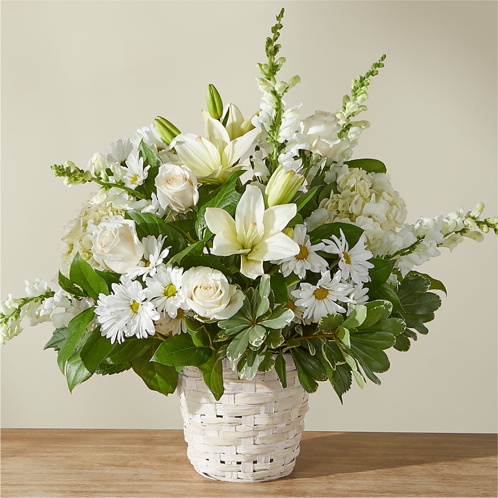 Ivory Elegance Floral Basket – MERCY'S FLOWERS, Miami FL