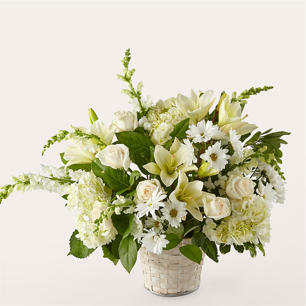 Ivory Elegance Floral Basket – MERCY'S FLOWERS, Miami FL
