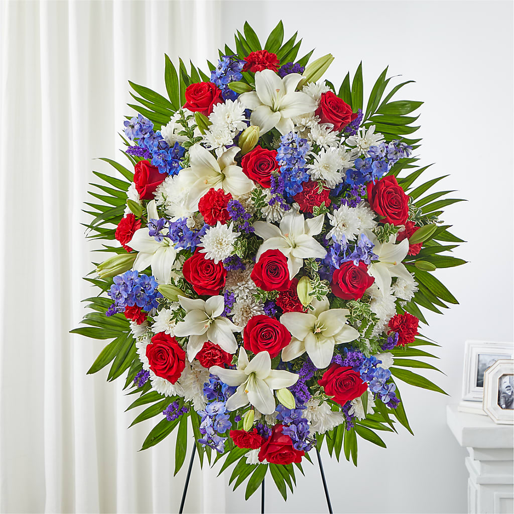 Cherished Service Standing Spray – MERCY'S FLOWERS, Miami FL