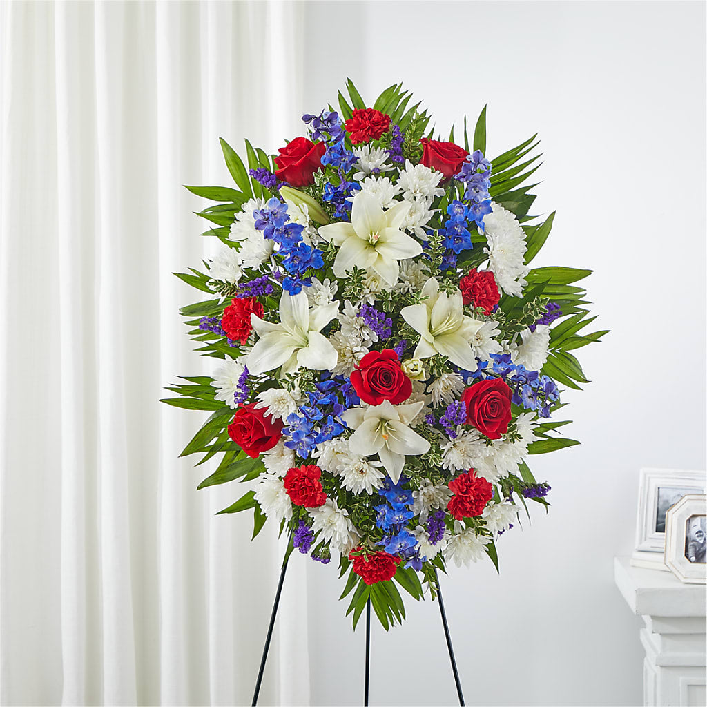 Cherished Service Standing Spray – MERCY'S FLOWERS, Miami FL