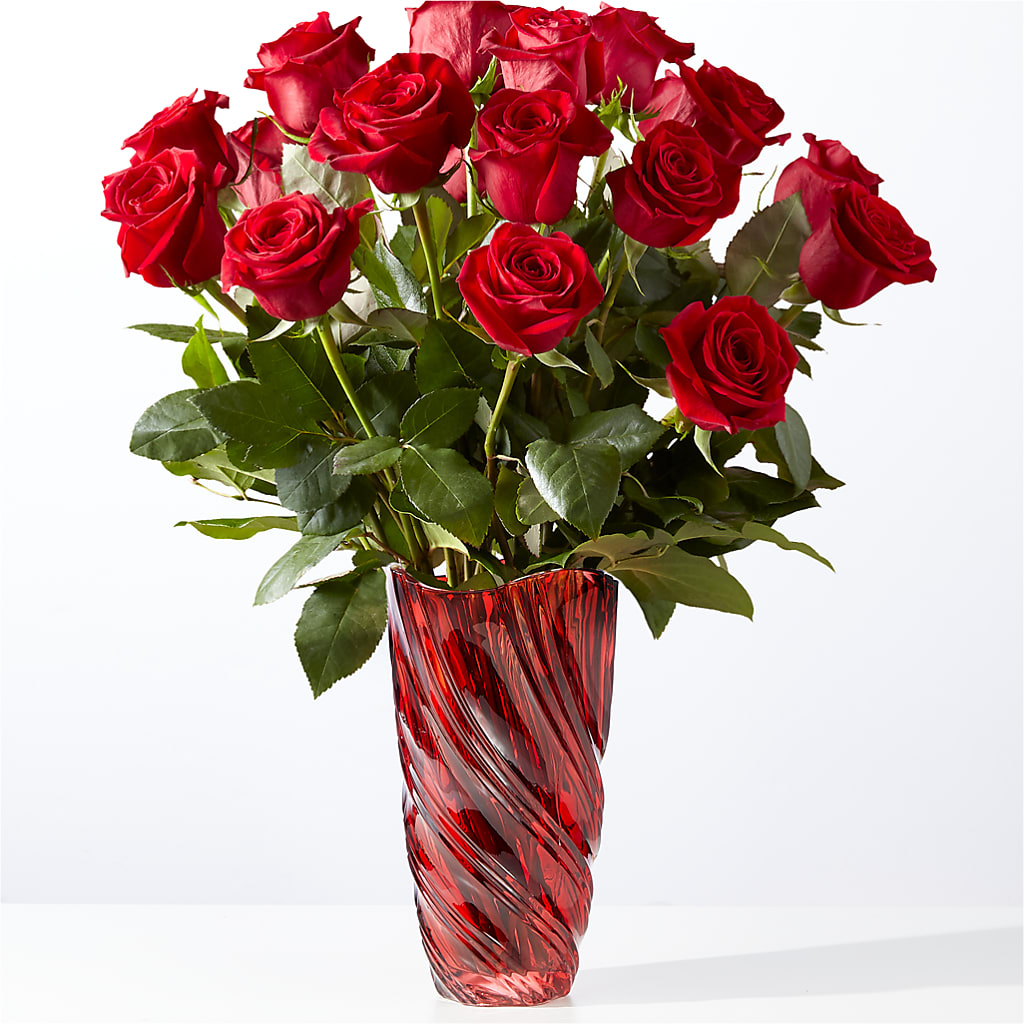 Classic Love Red Rose Bouquet with Luxe Swirl Vase – MERCY'S FLOWERS, Miami FL