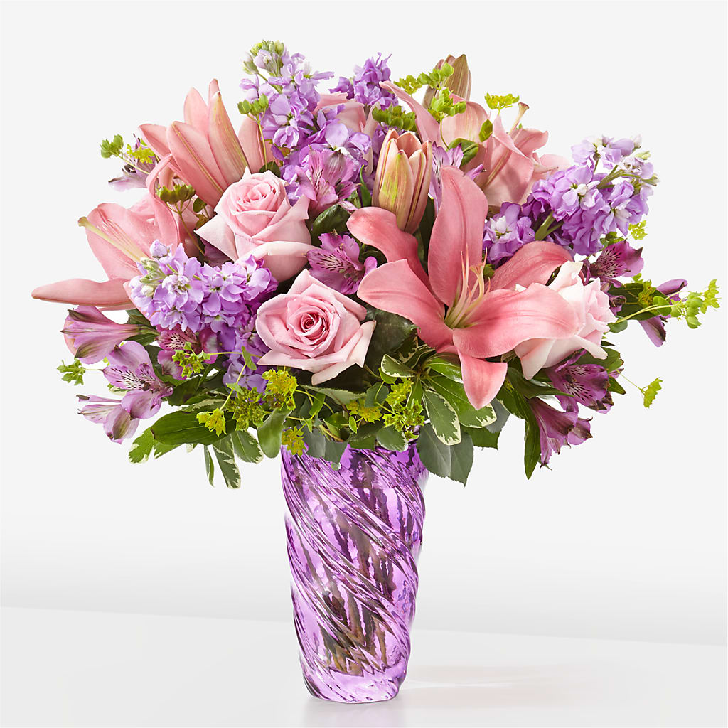 Precious Petals Bouquet with Luxe Swirl Vase – MERCY'S FLOWERS, Miami FL