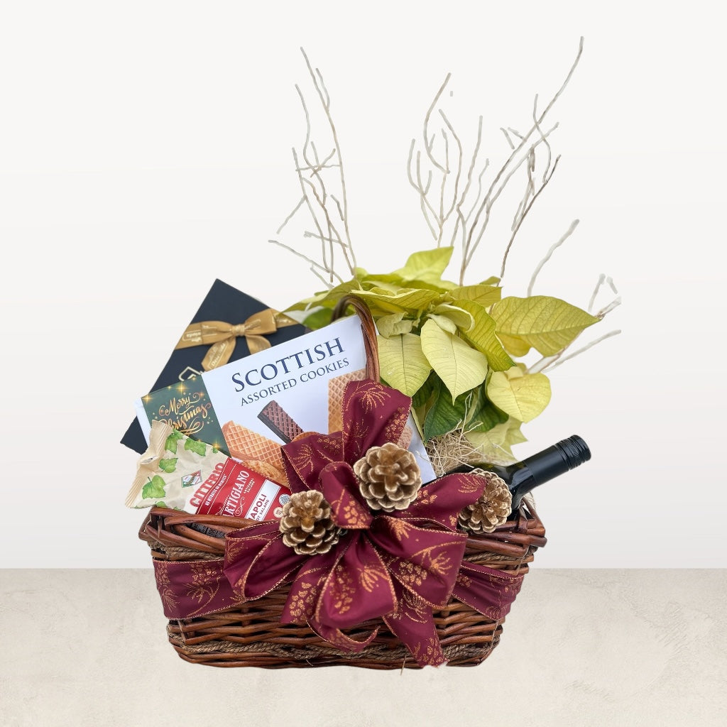 A festive gift basket filled with holiday cheer