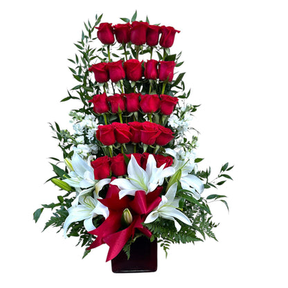 Crimson Cascade Floral Arrangement – MERCY'S FLOWERS, Miami FL
