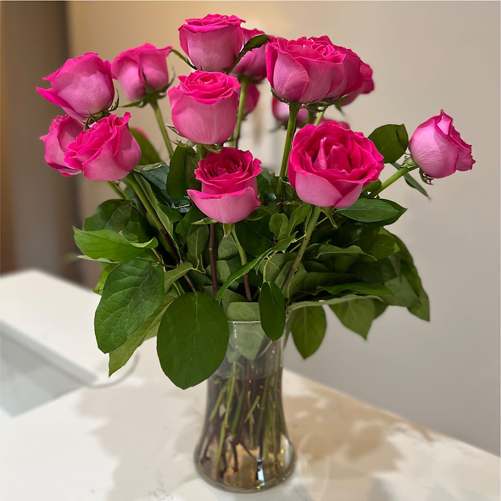 Long Stem Pink Rose Bouquet – MERCY'S FLOWERS, Miami FL
