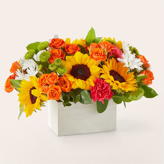 Sun-drenched Blooms Box Bouquet – MERCY'S FLOWERS, Miami FL