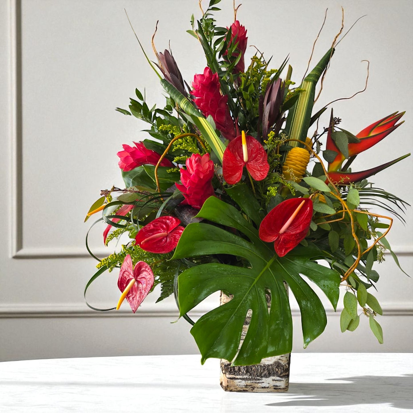 Tropical Summer Floral Arrangement with Exotic Flowers