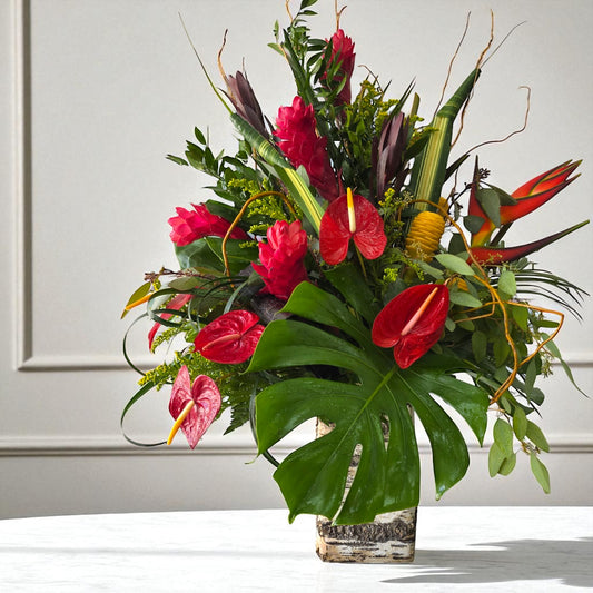 Tropical Summer Floral Arrangement with Exotic Flowers