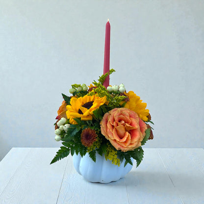 Autumn Candlelight Pumpkin Arrangement – MERCY'S FLOWERS, Miami FL