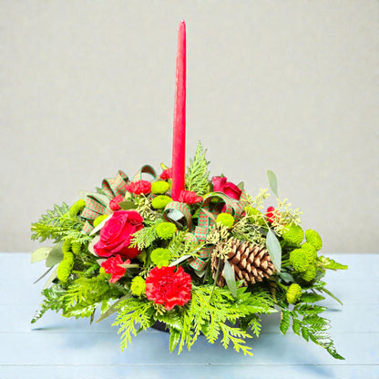Evergreen Candle Centerpiece – MERCY'S FLOWERS, Miami FL