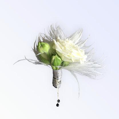 Soft Feather Boutonnière – MERCY'S FLOWERS, Miami FL