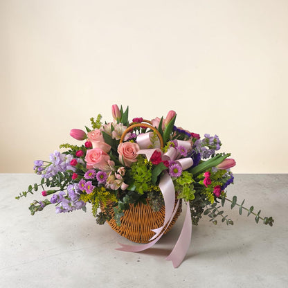 Pink Spring Flower Basket – MERCY'S FLOWERS, Miami FL