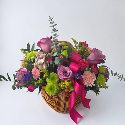 Rose & Lavender Flower Basket – MERCY'S FLOWERS, Miami FL