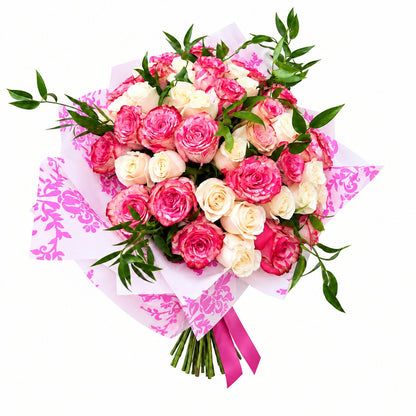 Pink & Ivory Rose Bouquet – MERCY'S FLOWERS, Miami FL