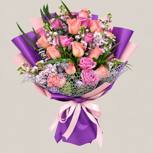 Peach & Lavender Rose Bouquet – MERCY'S FLOWERS, Miami FL