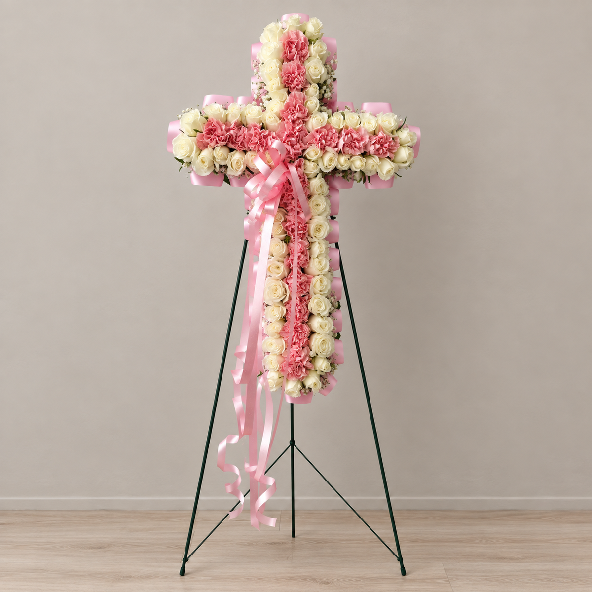 Blush Memory Cross – MERCY'S FLOWERS, Miami FL