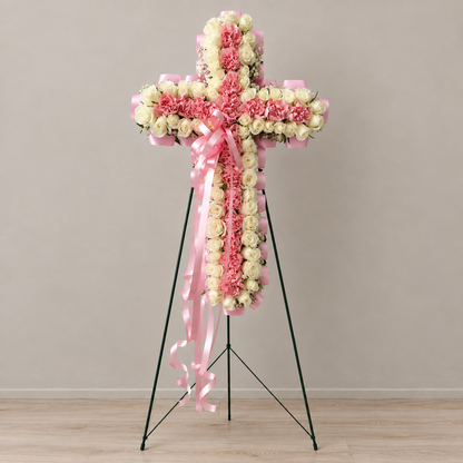 Blush Memory Cross – MERCY'S FLOWERS, Miami FL