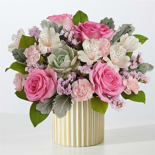 Dusty Rose Bouquet with Ivory Vase – MERCY'S FLOWERS, Miami FL