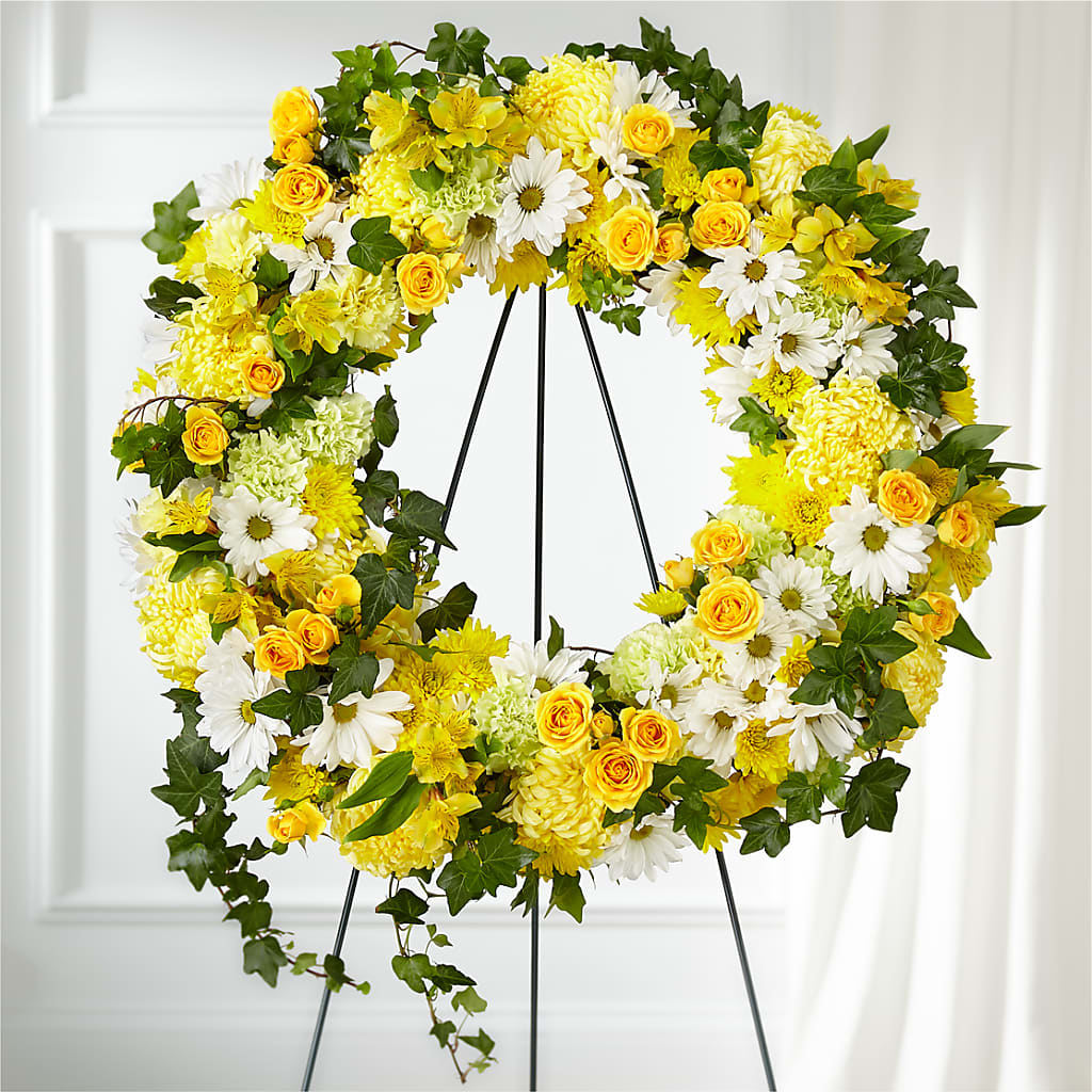 Golden Remembrance Wreath – MERCY'S FLOWERS, Miami FL