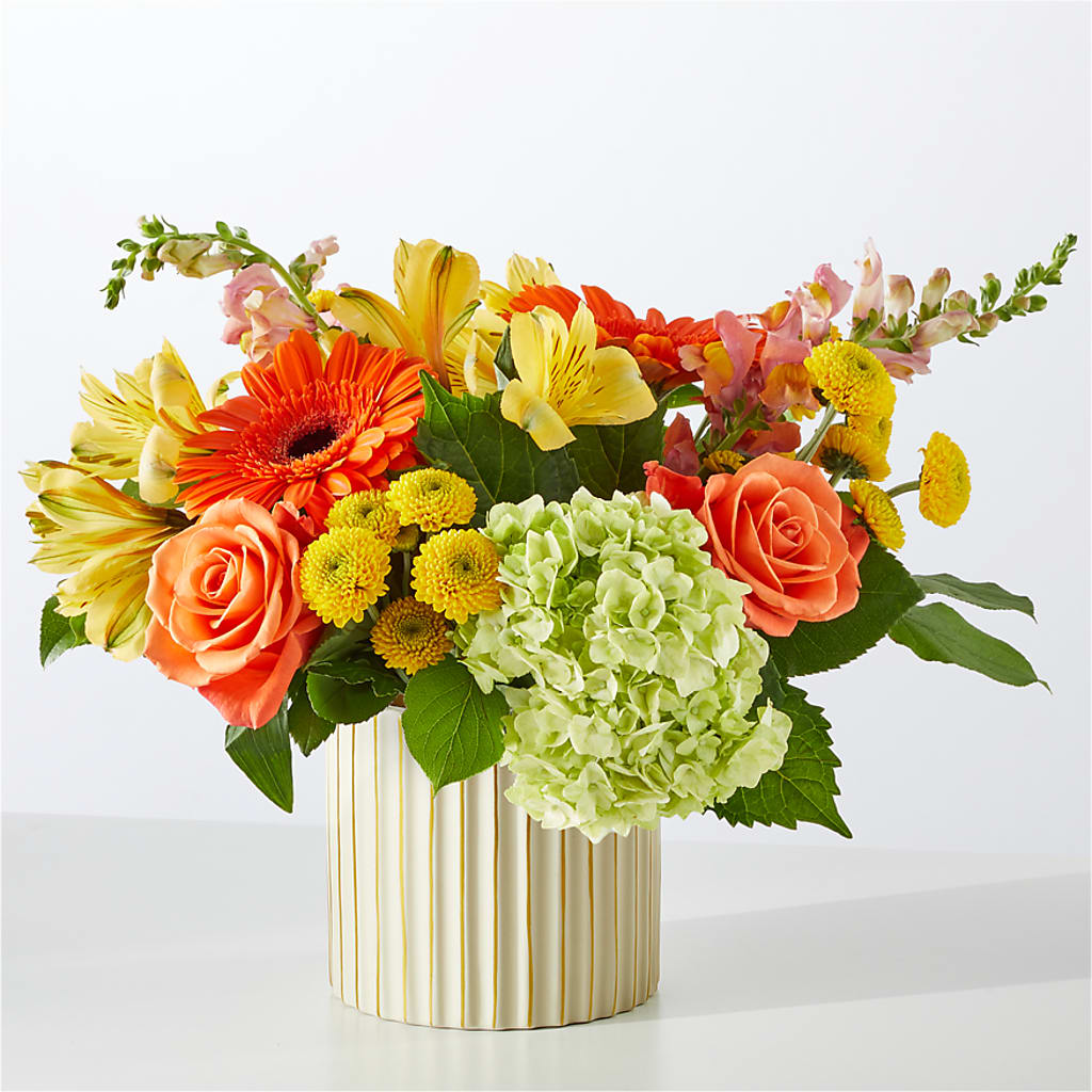 Autumn Sunshine Bouquet with Ivory Vase – MERCY'S FLOWERS, Miami FL