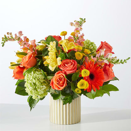 Autumn Sunshine Bouquet with Ivory Vase – MERCY'S FLOWERS, Miami FL