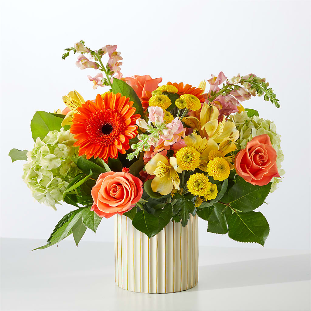 Autumn Sunshine Bouquet with Ivory Vase – MERCY'S FLOWERS, Miami FL