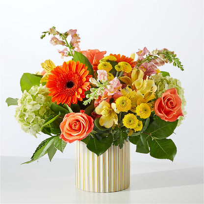 Autumn Sunshine Bouquet with Ivory Vase – MERCY'S FLOWERS, Miami FL