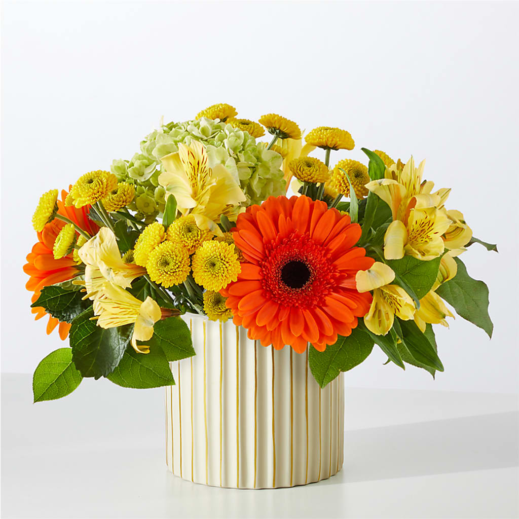 Autumn Sunshine Bouquet with Ivory Vase – MERCY'S FLOWERS, Miami FL